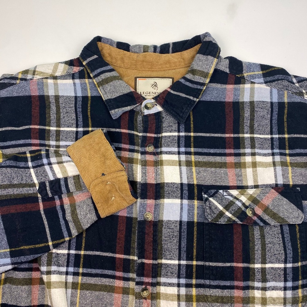 Legendary Whitetails Mens 2XL Buck Camp Plaid Flannel Shirt‎ Blue Brown Green